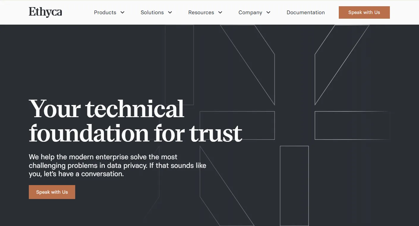 Ethyca homepage screenshot