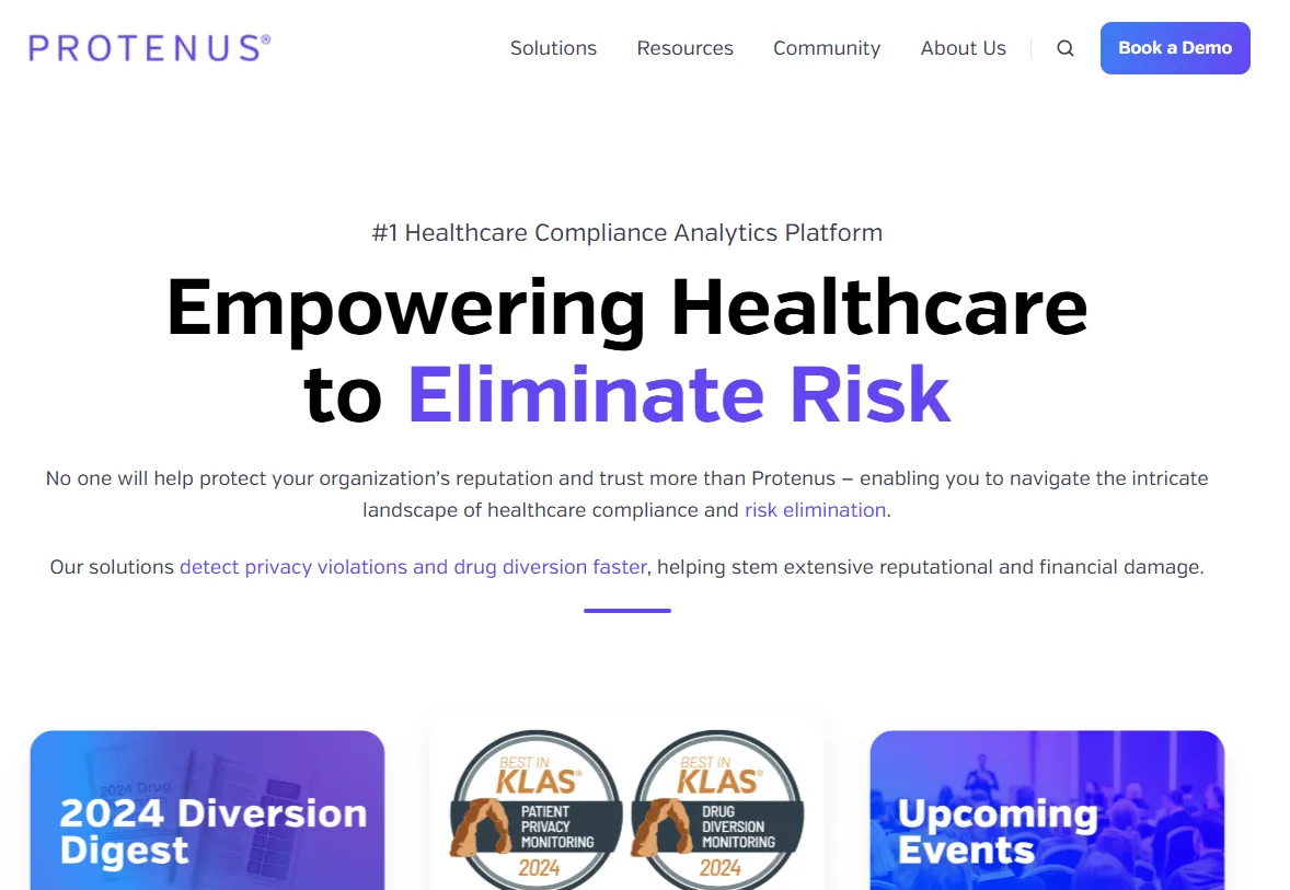 Protenus homepage screenshot